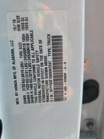 2019 HONDA RIDGELINE 5FPYK3F10KB047247