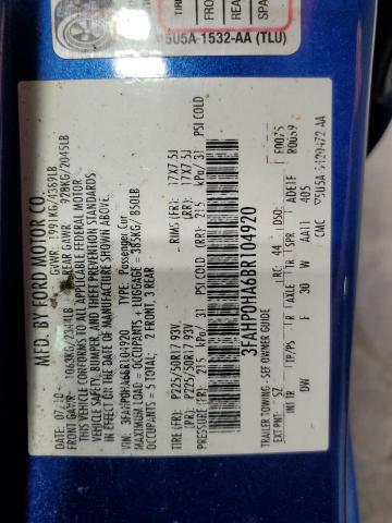 2011 FORD FUSION SE - 3FAHP0HA6BR104920