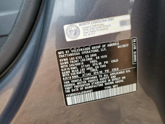 2018 VOLKSWAGEN ATLAS SEL 1V2ER2CA4JC504027