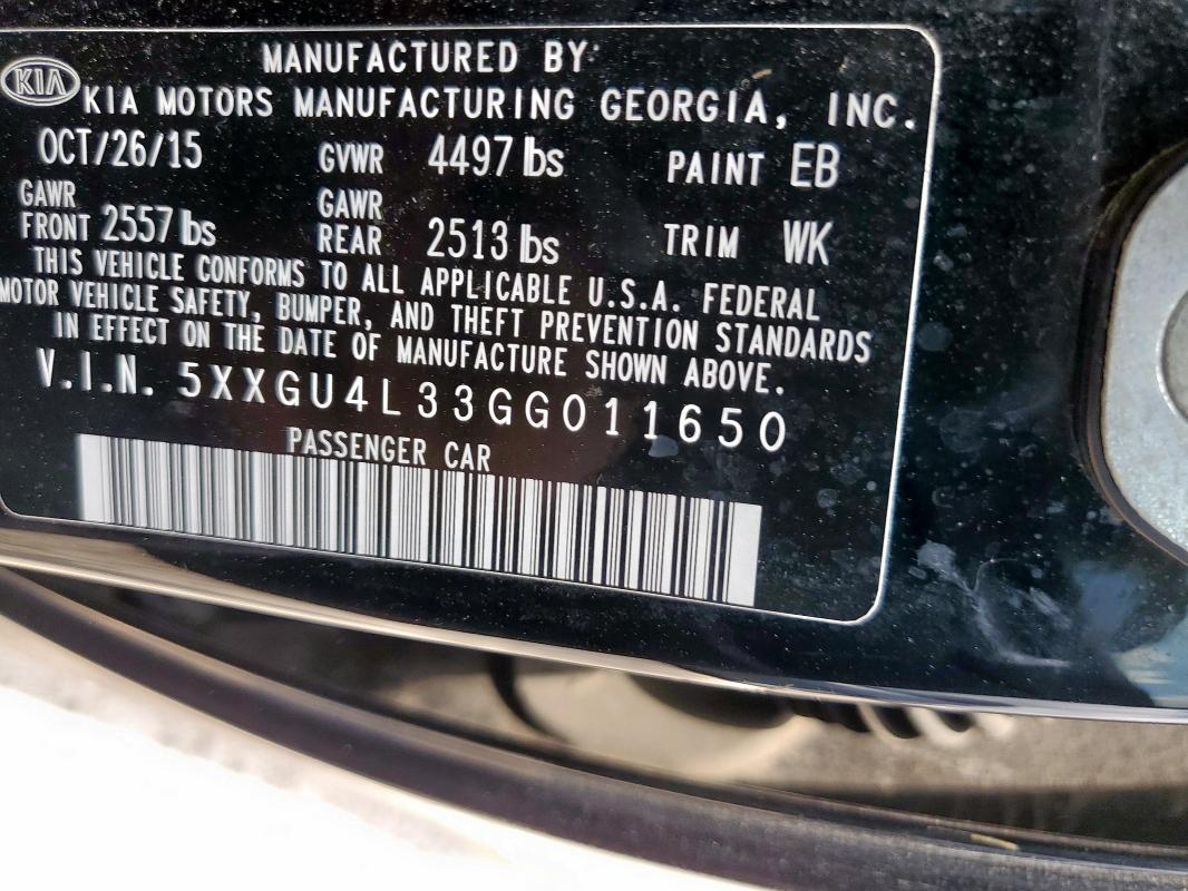 2016 KIA OPTIMA EX - 5XXGU4L33GG011650