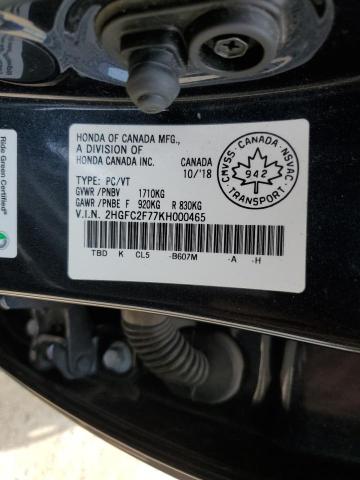 2019 HONDA CIVIC EX 2HGFC2F77KH000465