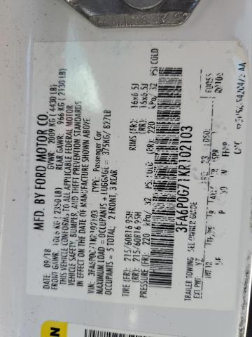 2019 FORD FUSION S 3FA6P0G71KR102103