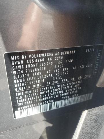 2016 VOLKSWAGEN TIGUAN S WVGBV7AX1GW600768