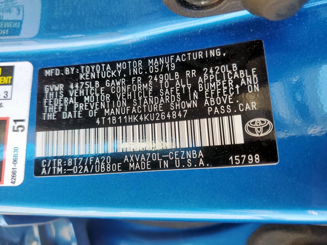 2019 TOYOTA CAMRY L - 4T1B11HK4KU264847