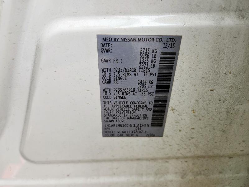 2016 NISSAN PATHFINDER 5N1AR2MN1GC612045