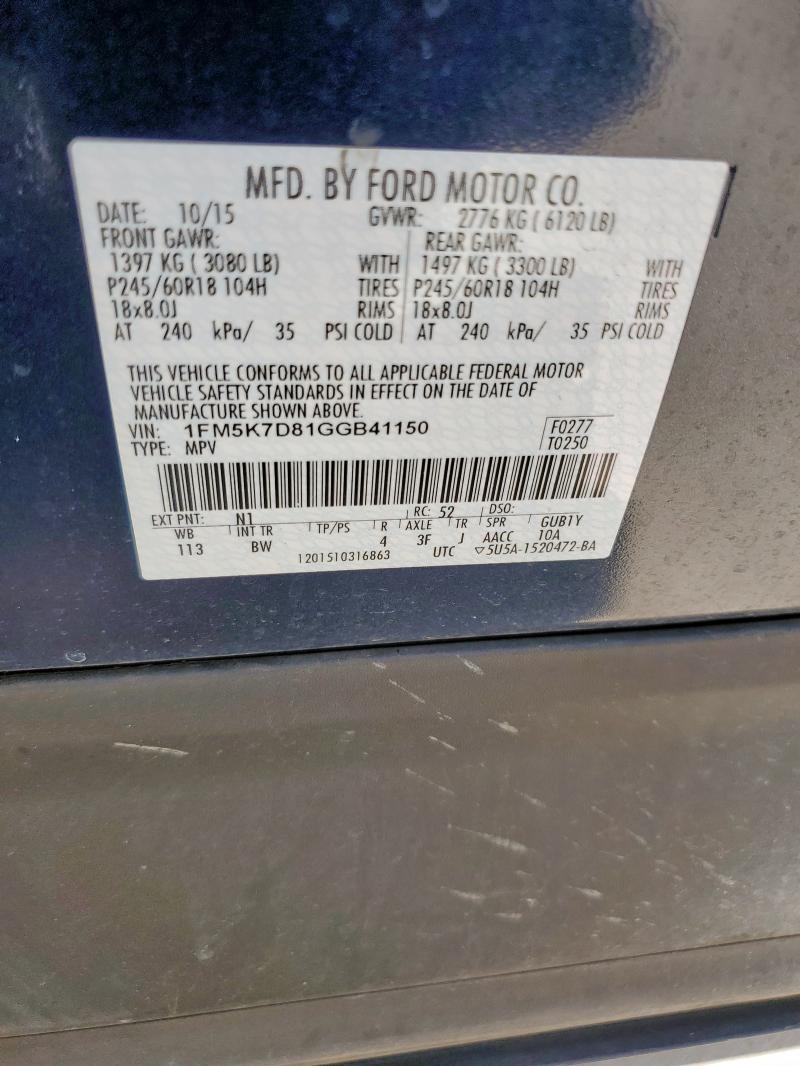 2016 FORD EXPLORER X 1FM5K7D81GGB41150