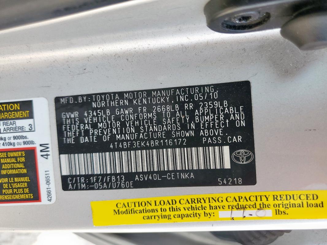 2011 TOYOTA CAMRY BASE - 4T4BF3EK4BR116172