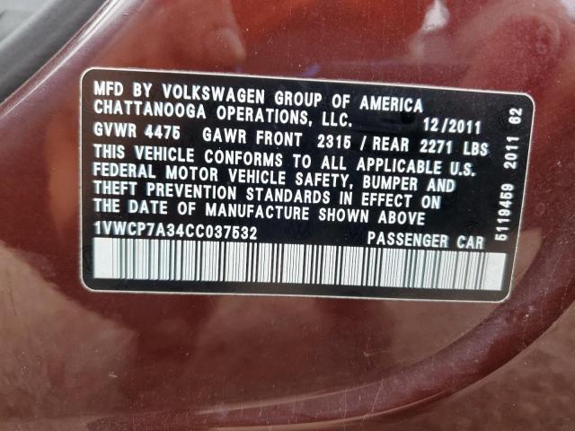2012 VOLKSWAGEN PASSAT SEL - 1VWCP7A34CC037532