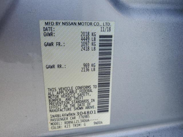 2019 NISSAN ALTIMA PLA 1N4BL4FW9KN304801