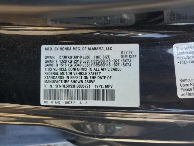 2017 HONDA ODYSSEY TO - 5FNRL5H93HB006791