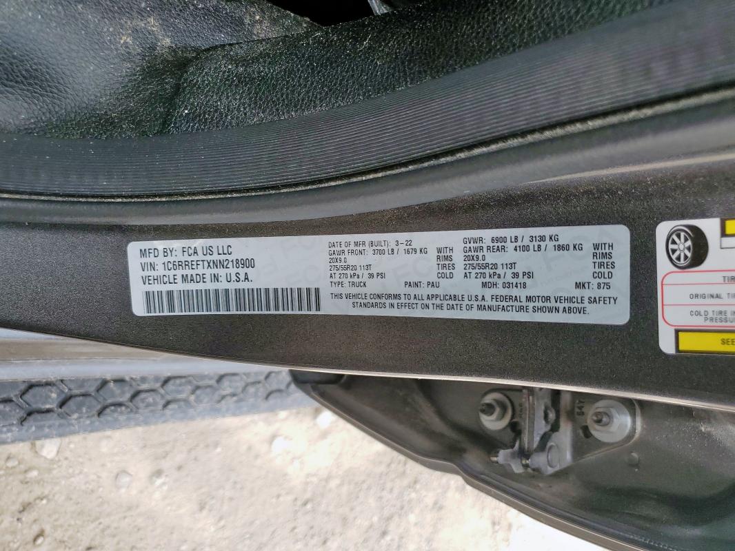 2022 RAM 1500 BIG H 1C6RREFTXNN218900