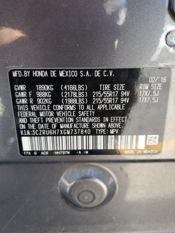 2016 HONDA HR-V EXL 3CZRU6H7XGM737840