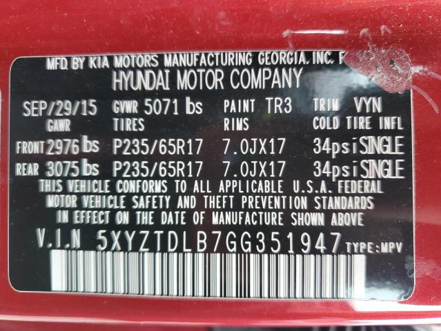 2016 HYUNDAI SANTA FE S - 5XYZTDLB7GG351947