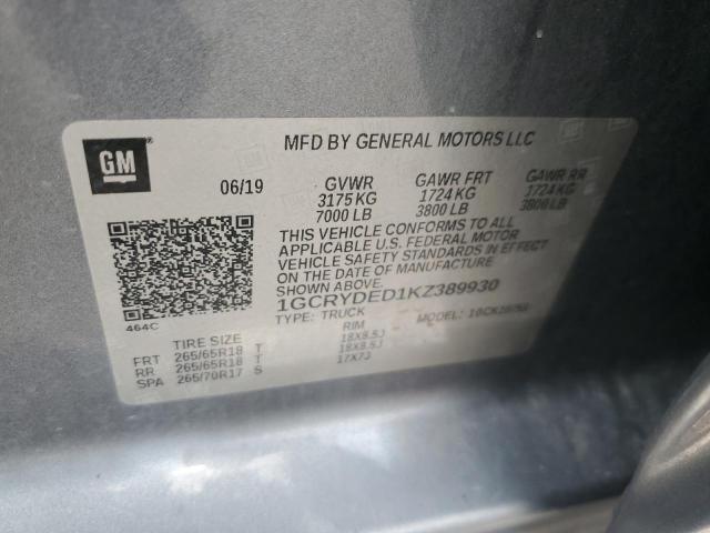2019 CHEVROLET SILVERADO K1500 LT 1GCRYDED1KZ389930