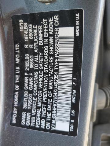 2019 HONDA CIVIC EX SHHFK7H64KU402354