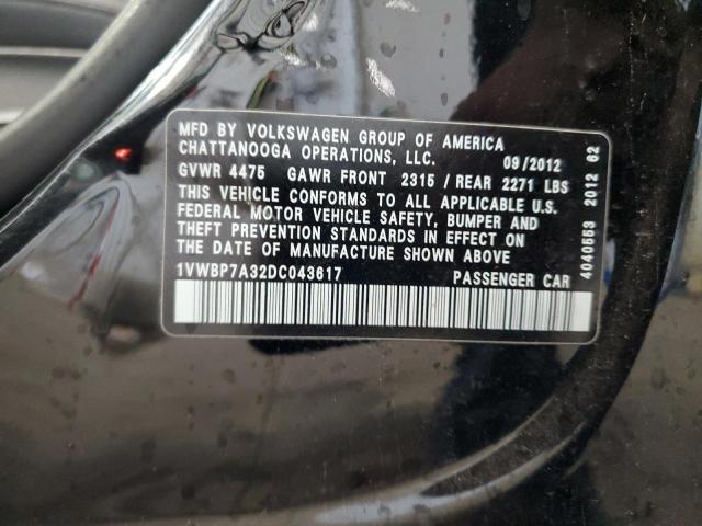 2013 VOLKSWAGEN PASSAT SE - 1VWBP7A32DC043617