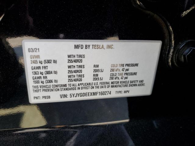 2021 TESLA MODEL Y 5YJYGDEEXMF160274