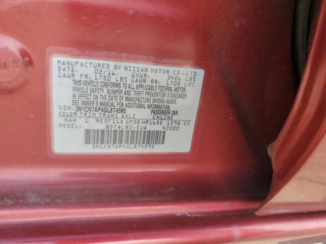 2016 NISSAN VERSA S 3N1CN7AP4GL874595