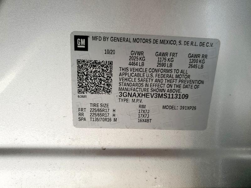2021 CHEVROLET EQUINOX LS 3GNAXHEV3MS113109