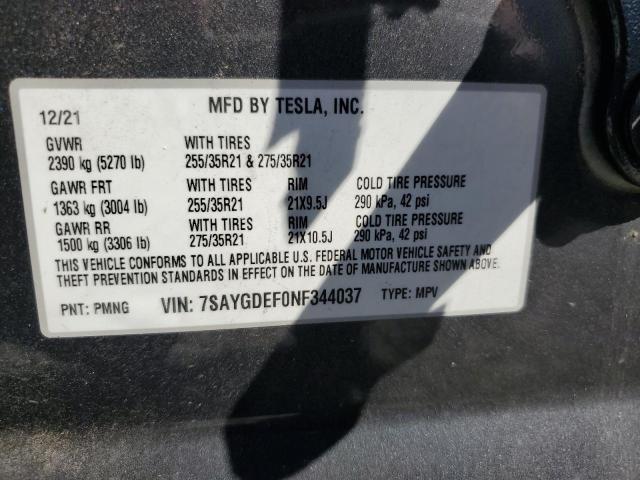 2022 TESLA MODEL Y 7SAYGDEF0NF344037
