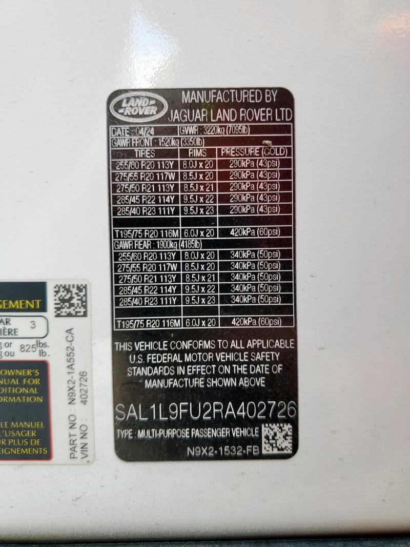2024 LAND ROVER RANGE ROVE SAL1L9FU2RA402726