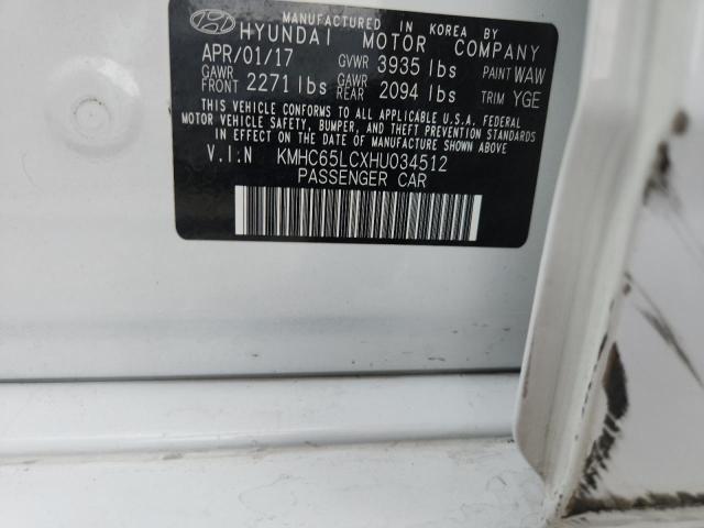 2017 HYUNDAI IONIQ BLUE - KMHC65LCXHU034512