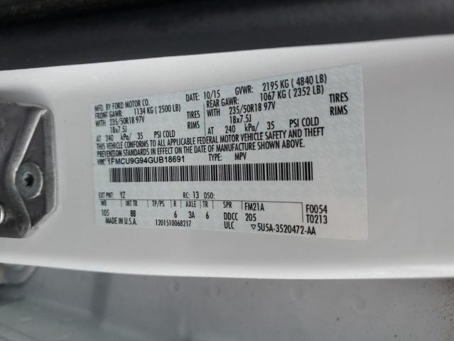 2016 FORD ESCAPE SE - 1FMCU9G94GUB18691