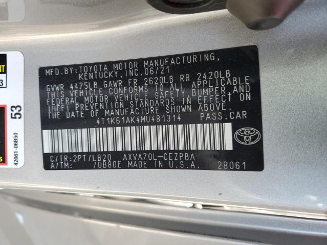 2021 TOYOTA CAMRY XSE - 4T1K61AK4MU481314