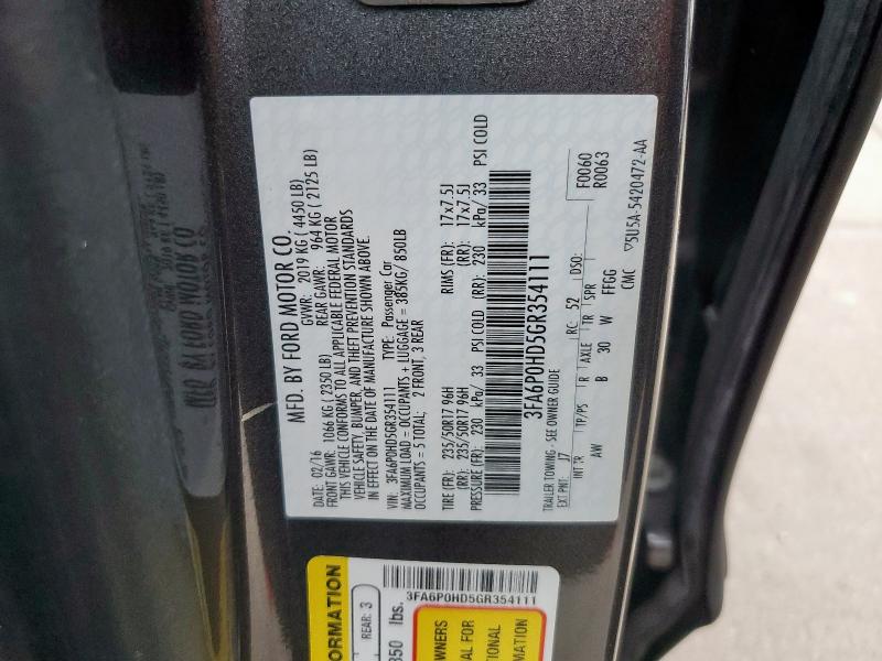 2016 FORD FUSION SE 3FA6P0HD5GR354111