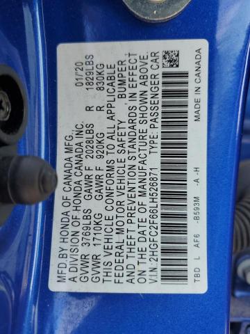 2020 HONDA CIVIC LX 2HGFC2F66LH526871
