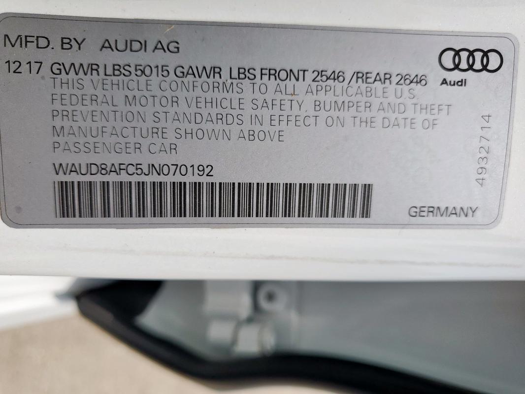 2018 AUDI A6 PREMIUM WAUD8AFC5JN070192