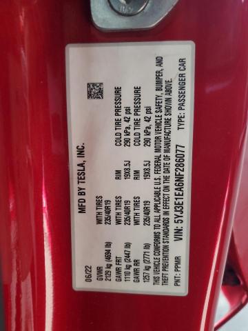2022 TESLA MODEL 3 5YJ3E1EA6NF286077