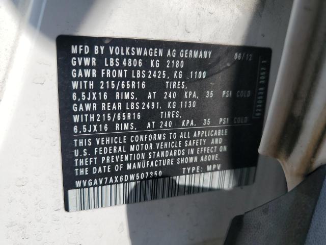 2013 VOLKSWAGEN TIGUAN S - WVGAV7AX6DW507350