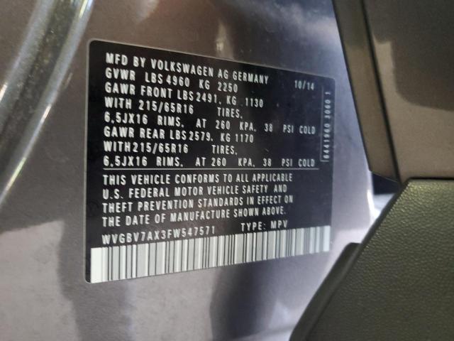 2015 VOLKSWAGEN TIGUAN S - WVGBV7AX3FW547571