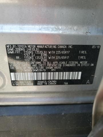 2019 TOYOTA RAV4 XLE 2T3W1RFV3KW028419