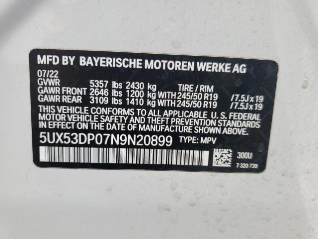 2022 BMW X3 XDRIVE3 5UX53DP07N9N20899