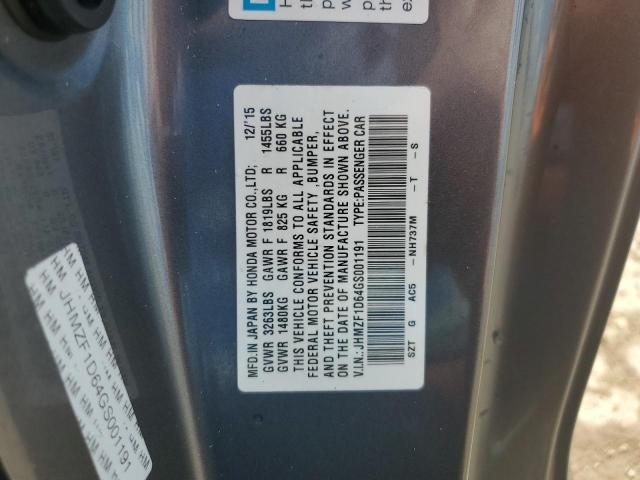 2016 HONDA CR-Z EX JHMZF1D64GS001191