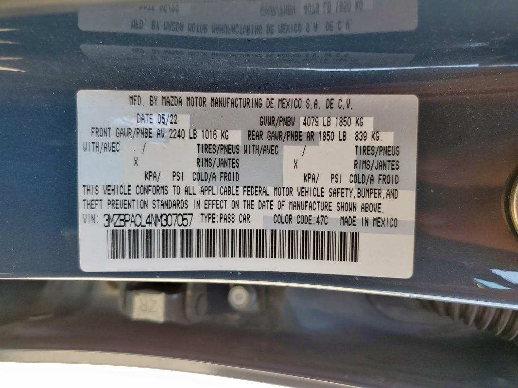 2022 MAZDA 3 PREFERRE 3MZBPACL4NM307057