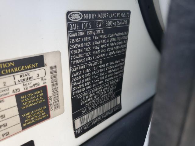 2016 LAND ROVER RANGE ROVER SPORT HSE SALWR2VF9GA561500