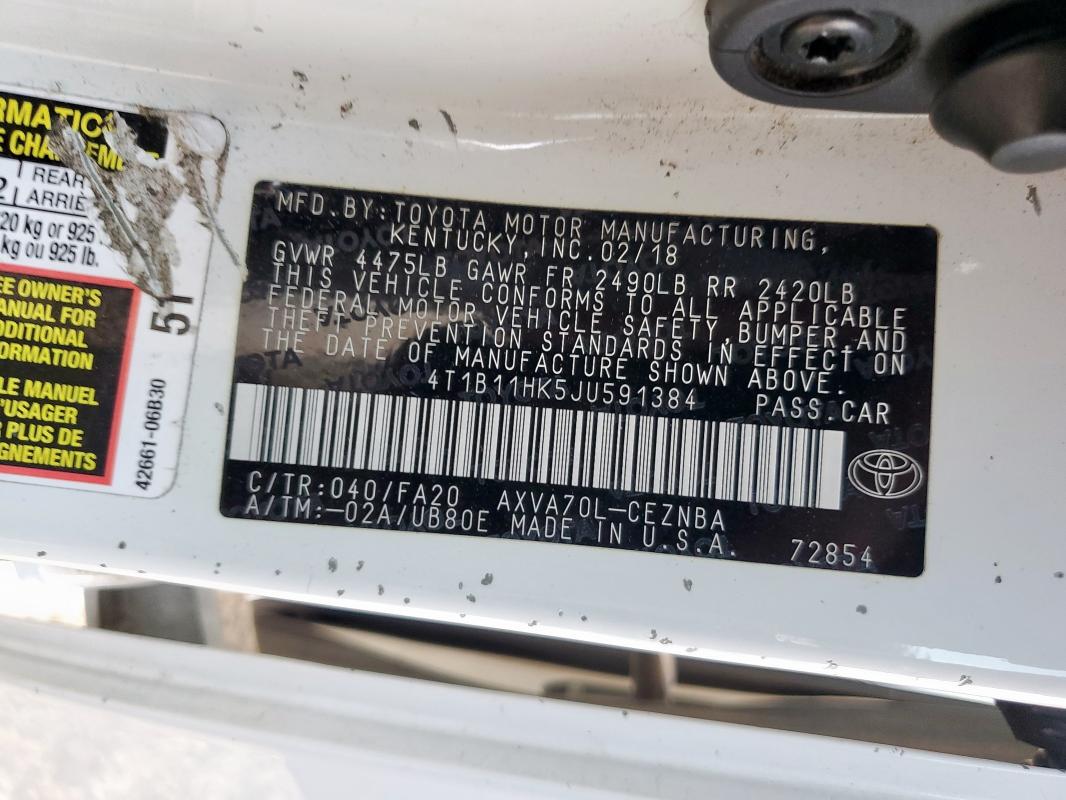 2018 TOYOTA CAMRY L 4T1B11HK5JU591384