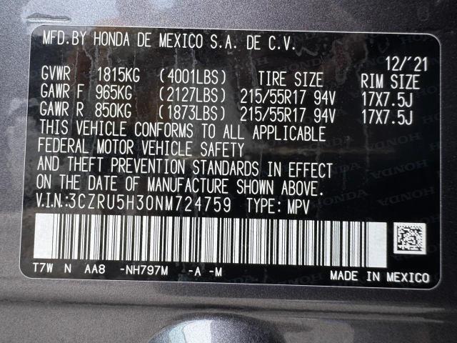2022 HONDA HR-V LX 3CZRU5H30NM724759