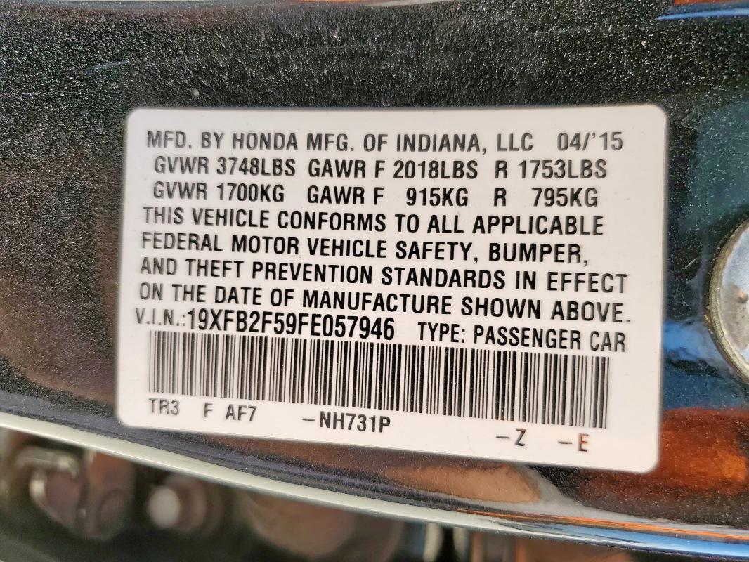 2015 HONDA CIVIC LX 19XFB2F59FE057946