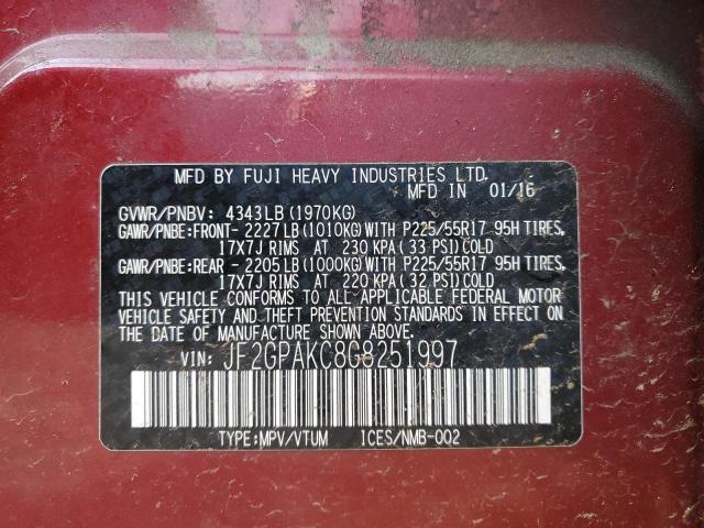 2016 SUBARU CROSSTREK LIMITED JF2GPAKC8G8251997
