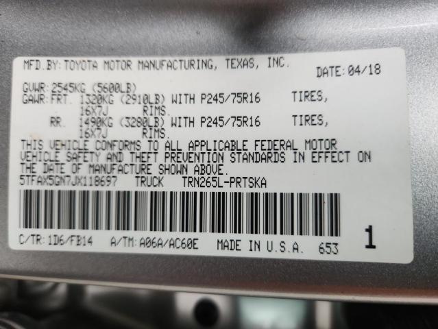 2018 TOYOTA TACOMA DOU 5TFAX5GN7JX118697