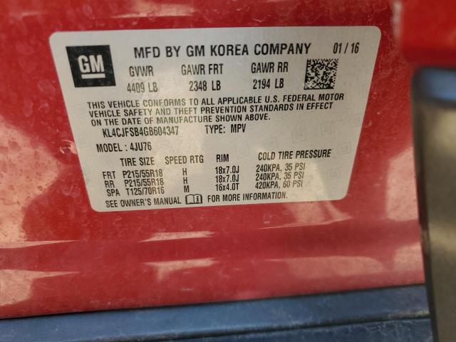 2016 BUICK ENCORE KL4CJFSB4GB604347