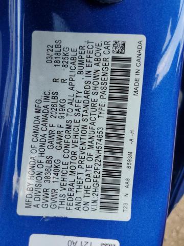 2022 HONDA CIVIC LX - 2HGFE2F22NH574653