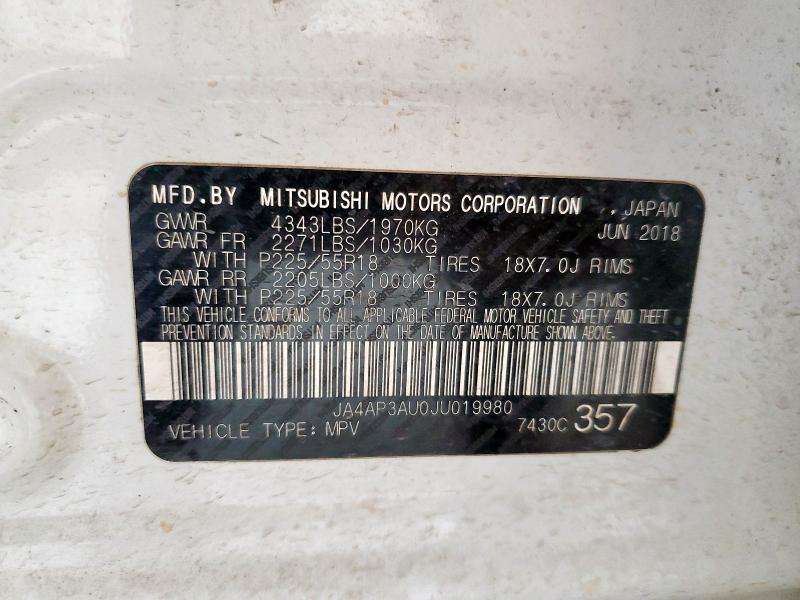 2018 MITSUBISHI OUTLANDER JA4AP3AU0JU019980
