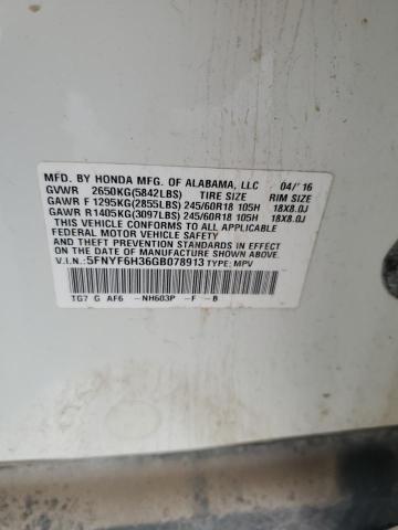 2016 HONDA PILOT EX 5FNYF6H36GB078913