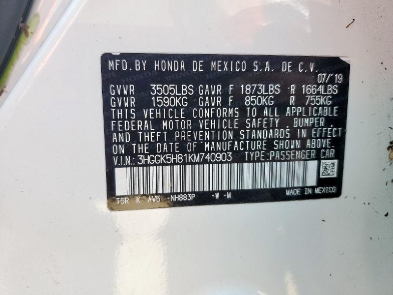 2019 HONDA FIT EX 3HGGK5H81KM740903