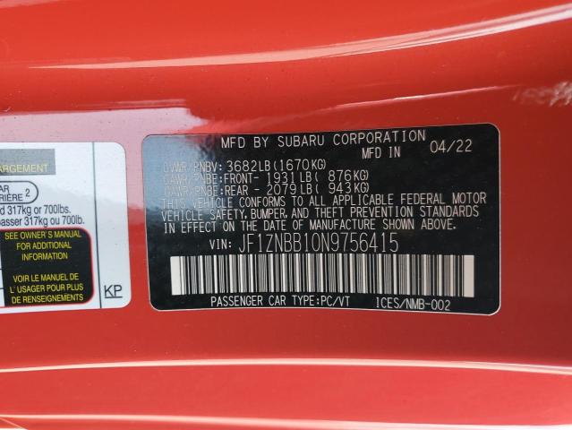 2022 TOYOTA GR 86 JF1ZNBB10N9756415